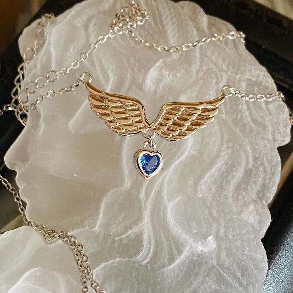 Sterling Silver Angel Wings Heart Necklace - Picture 3 of 4